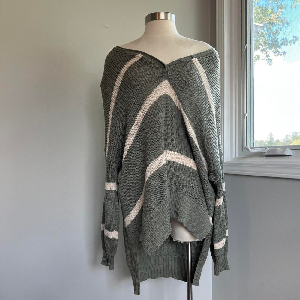 American eagle green and white striped off the shoulder sweater top with buttons